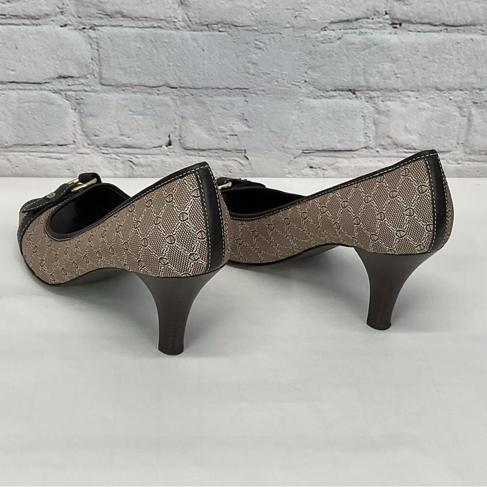 Etienne Aigner Copa Pumps Woman’s 10 Logo Fabric Lether Upper Peep Toe Career - Picture 8 of 11